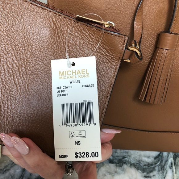 NWT Michael Kors large pebbled leather tote Willie dark tan caramel open top - Picture 7 of 11